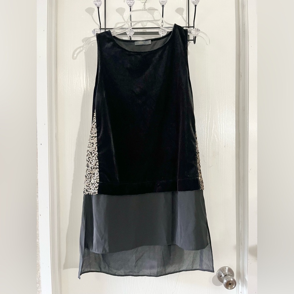THML Black Velvet with Sequin Accent Mini Dress